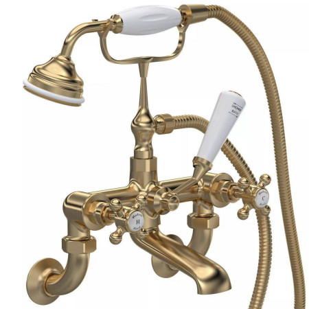 Hudson Reed Topaz Crosshead Hexagonal Brushed Brass Wall Mounted Bath Shower Mixer