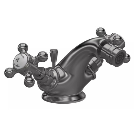 Hudson Reed Topaz Crosshead Hexagonal Brushed Pewter Bidet Mixer with Waste