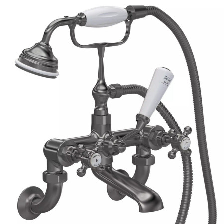 Hudson Reed Topaz Crosshead Hexagonal Brushed Pewter Wall Mounted Bath Shower Mixer