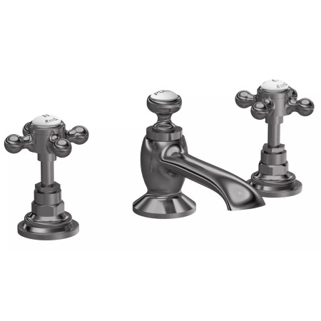 Hudson Reed Topaz Crosshead Hexagonal Collar 3TH Brushed Pewter Basin Mixer with Waste