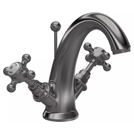 Hudson Reed Topaz Crosshead Hexagonal Collar Basin Mixer with Waste in Brushed Pewter
