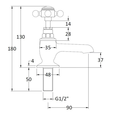 BC701HX Hudson Reed Topaz Crosshead Hexagonal Collar Basin Taps in Brushed Pewter Line Drawing