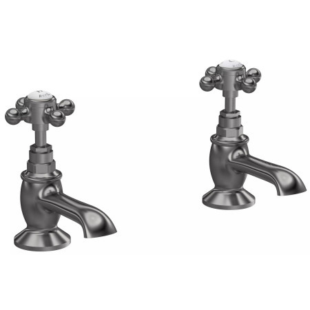 Hudson Reed Topaz Crosshead Hexagonal Collar Basin Taps in Brushed Pewter