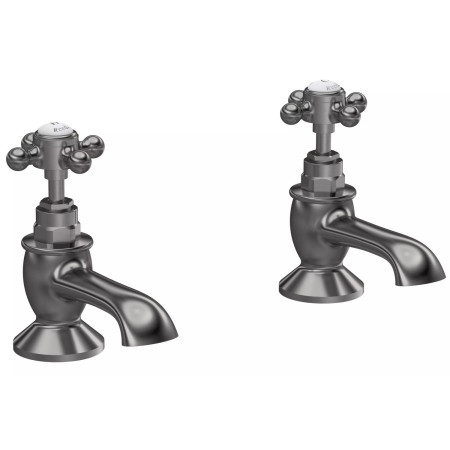 Hudson Reed Topaz Crosshead Hexagonal Collar Bath Taps in Brushed Pewter