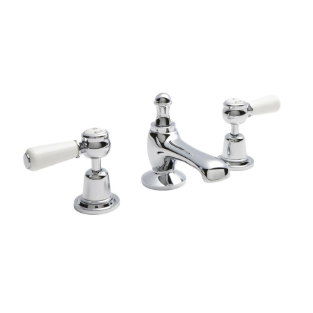 Hudson Reed Topaz Dome Collar 3 Tap Hole Basin Mixer with White Lever Handles