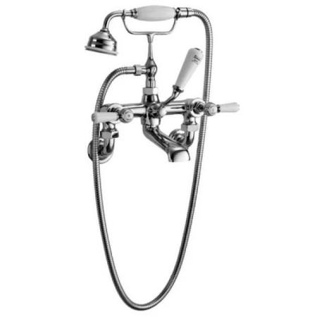 Hudson Reed Topaz Hexagonal Collar Bath Shower Mixer - Wall Mounted - White Lever Handles