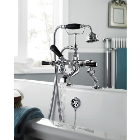 Hudson Reed Topaz Hexagonal Collar Bath Shower Mixer with Black Lever Handles