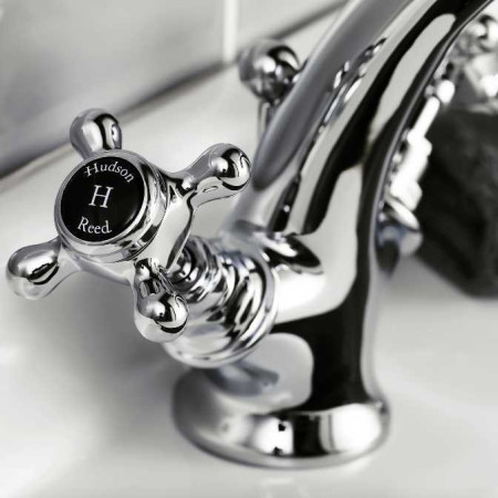 Hudson Reed Topaz Hexagonal Collar Mono Basin Mixer (Black Indices)