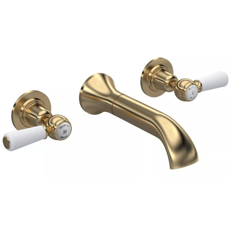 Hudson Reed Topaz Lever Dome Brushed Brass 3TH Wall Mounted Basin Mixer