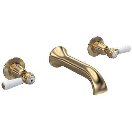 Hudson Reed Topaz Lever Dome Brushed Brass 3TH Wall Mounted Bath Filler