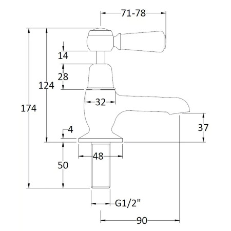 BC801DL Hudson Reed Topaz Lever Dome Brushed Brass Basin Taps Line Drawing