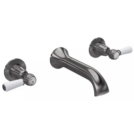 Hudson Reed Topaz Lever Dome Brushed Pewter 3TH Wall Mounted Bath Filler