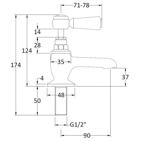 BC801HL Hudson Reed Topaz Lever Hexagonal Brushed Brass Basin Taps Line Drawing