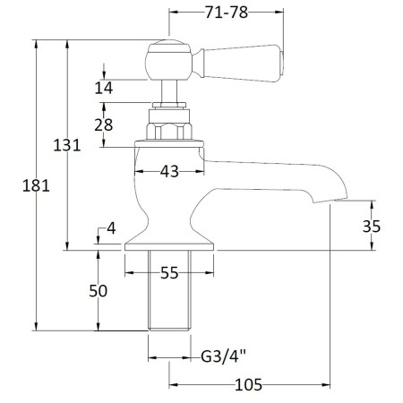 BC802HL Hudson Reed Topaz Lever Hexagonal Brushed Brass Bath Taps Line Drawing