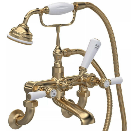 Hudson Reed Topaz Lever Hexagonal Brushed Brass Wall Mounted Bath Shower Mixer