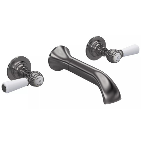 Hudson Reed Topaz Lever Hexagonal Brushed Pewter 3TH Wall Mounted Basin Mixer