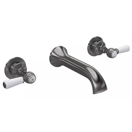 Hudson Reed Topaz Lever Hexagonal Brushed Pewter 3TH Wall Mounted Bath Filler
