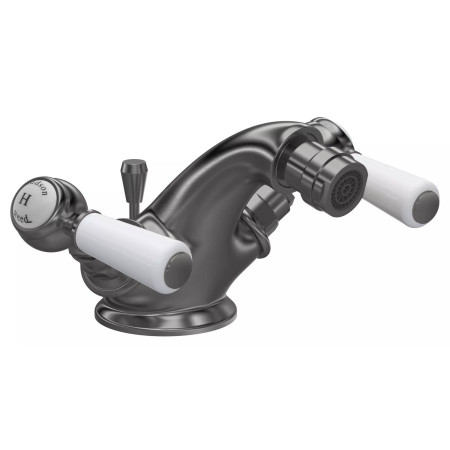 Hudson Reed Topaz Lever Hexagonal Brushed Pewter Bidet Mixer with Waste