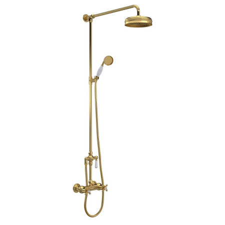 Hudson Reed Traditional Brushed Brass Thermostatic Shower Valve with Fixed and Adjustable Heads