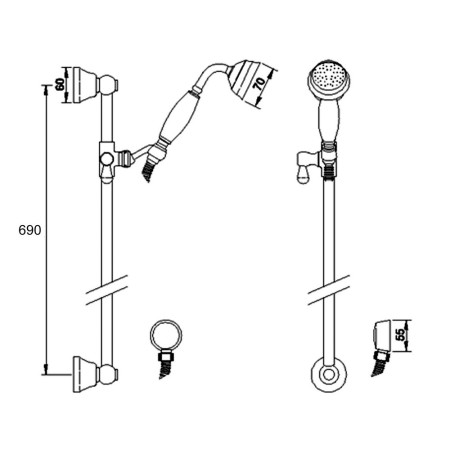 A4211 Hudson Reed Traditional Chrome and Black Slider Rail Kit Line Drawing
