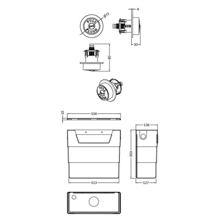 XTY6T02 Hudson Reed Universal Dual Flush WC Cistern Black Finish and Black Button Line