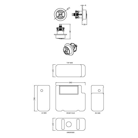 XTY8T02 Hudson Reed Universal Dual Flush WC Cistern White Finish and Black Button Dimensions