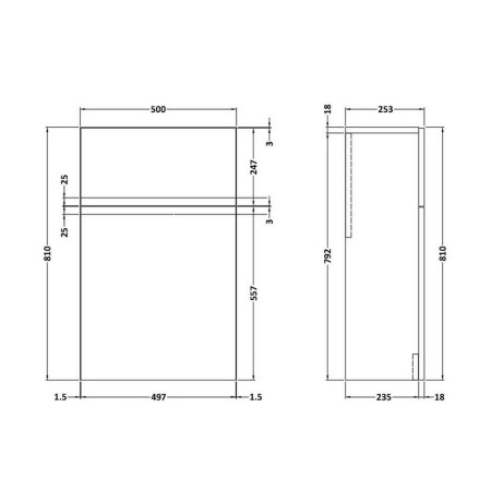 URB1441 Hudson Reed Urban 500mm WC Unit Satin Anthracite Line Drawing