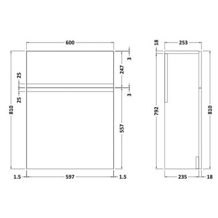 URB141 Hudson Reed Urban 500mm WC Unit Satin White Line Drawing