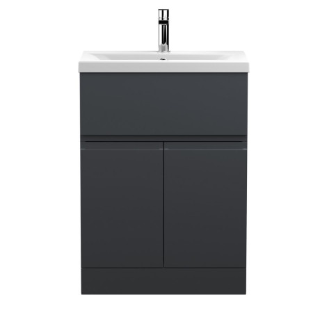 Hudson Reed Urban Floor Standing 600mm 2 Door 1 Drawer Vanity Unit Satin Anthracite