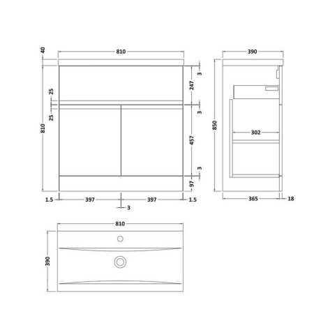 URB1405 Hudson Reed Urban Floor Standing 800mm 2 Door 1 Drawer Vanity Unit Satin Anthracite (2)