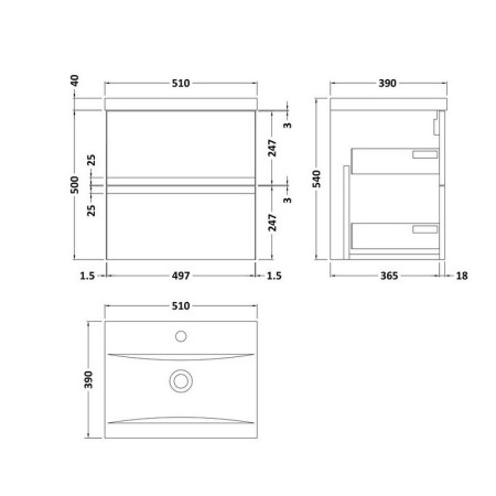 URB1402 Hudson Reed Urban Wall Hung 500mm 2 Drawer Vanity Unit Satin Anthracite (2)