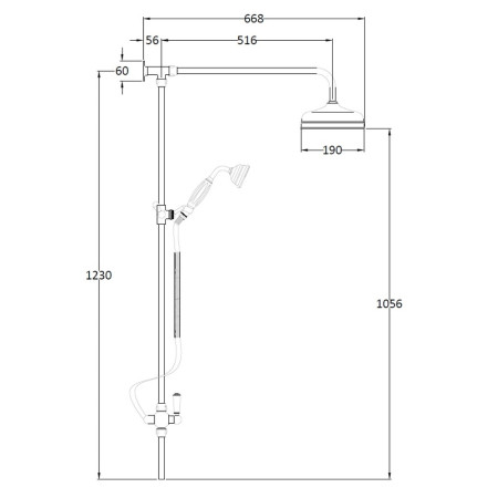 AM412 Hudson Reed Victorian Grand Rigid Riser Shower Kit with Black Detailing Line Drawing