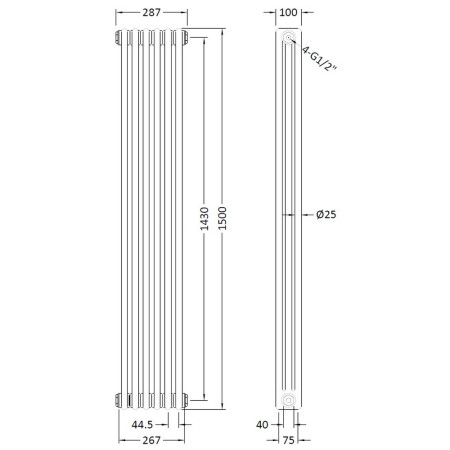 HX308 Hudson Reed Wall Mounted Colosseum Radiator 1500 x 287mm White (2)