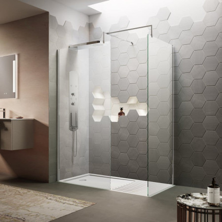 WRSB1200 Hudson Reed Wetroom Shower Screen with Support Bar 1200mm with a Side Panel