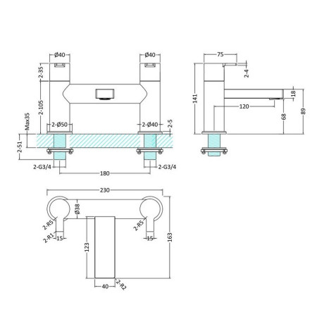 WIL303 Hudson Reed Willow Bath Filler Line Drawing
