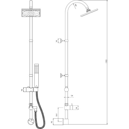 A3116 Hudson Reed Worth Shower Kit with Concealed Outlet Elbow and Diverter Line Drawing