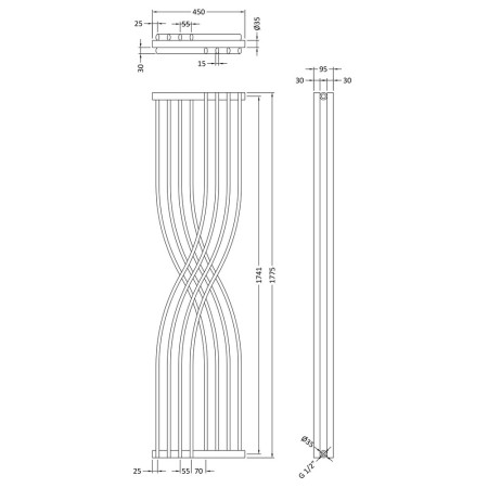 HLW94 Hudson Reed Xcite Designer Gloss White Radiator Line Drawing