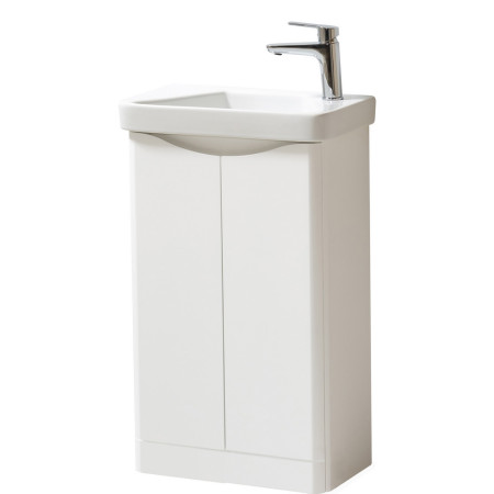 ARCLOAKFS-W/FUR455CA Kartell Arc 500mm Floor Standing Two Door Cloakroom Unit and Ceramic Basin Gloss White (1)