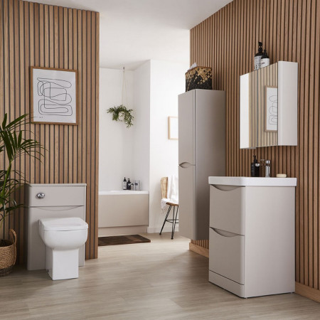 ARC500FS-C/FUR148ME Kartell Arc 500mm Floor Standing Two Drawer Unit and Ceramic Basin Cashmere Lifestyle