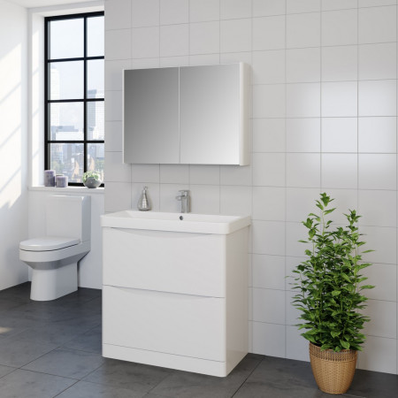 ARCLOAKFS-W/FUR455CA Kartell Arc 500mm Floor Standing Two Door Cloakroom Unit and Ceramic Basin Gloss White (2)