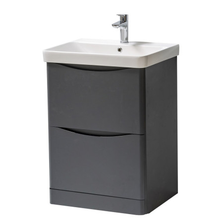 Kartell Arc 600mm Floor Standing Two Drawer Unit and Ceramic Basin Matt Graphite