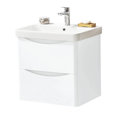 Kartell Arc 600mm Wall Mounted Two Drawer Unit and Ceramic Basin Gloss White