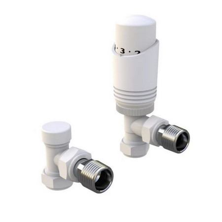 Kartell K-Design White Angled Thermostatic Radiator Valves Twin Pack