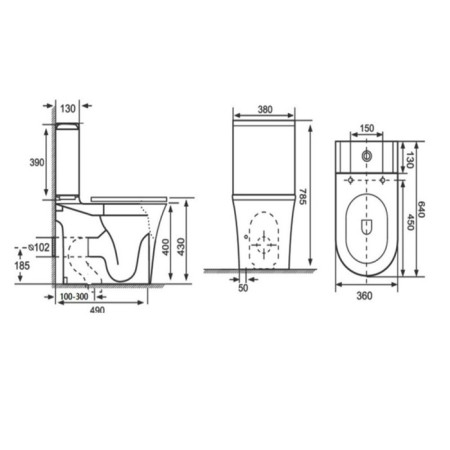 Kartell Kameo Rimless Close Coupled WC Pan & Cistern Technical Drawing