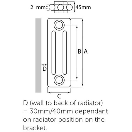 LK21500335 Kartell Laser Klassic 1500 x 335mm White 2 Column Radiator Line Drawing