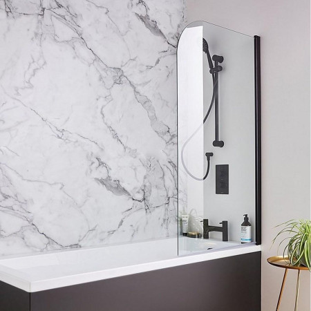 NER-SS Kartell Nero Black Radius Edge 1400 x 780mm Straight Bath Screen Lifestyle