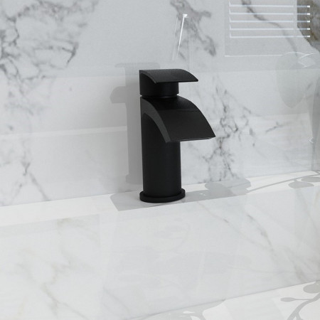 TAP293CN Kartell Nero Curve Mini Mono Basin Mixer with Click Waste Lifestyle