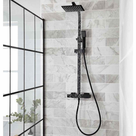 SHO050NS Kartell Nero Square Exposed Bar Shower with Drencher and Sliding Handset Lifestyle