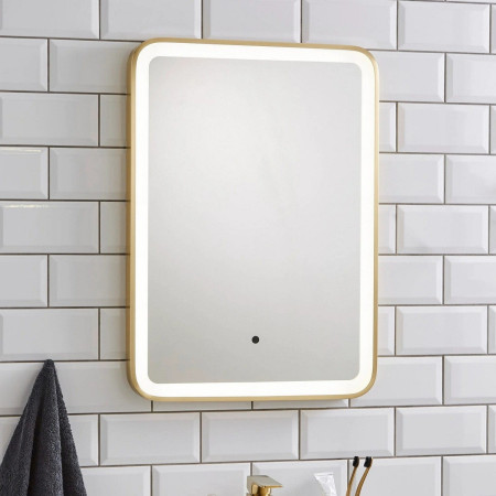 OT5070 Kartell Ottone Rectangular 700 x 500mm LED Brushed Brass Bathroom Mirror Lifestyle