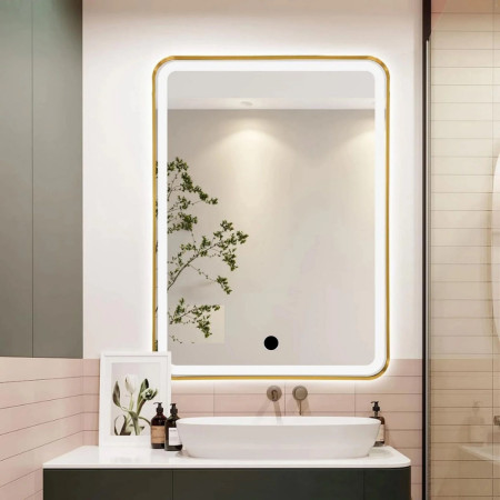 Kartell Ottone Rectangular 700 x 500mm LED Brushed Brass Bathroom Mirror